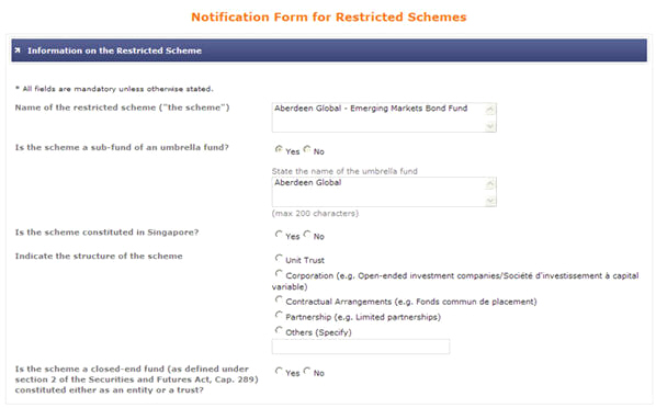 Submit Notification For A Restricted Authorised Recognised Scheme